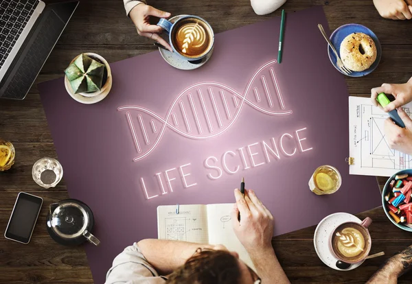 Tavolo con poster con Life Science — Foto Stock