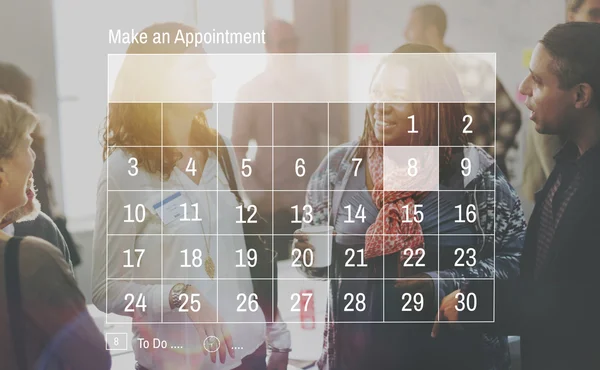 Persone a pausa caffè e calendario — Foto Stock