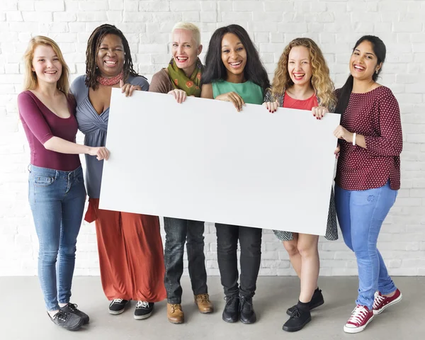 Diversity women holds placard — Stock Photo, Image