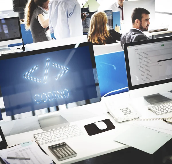 Computer monitors with Coding — Stock Photo, Image