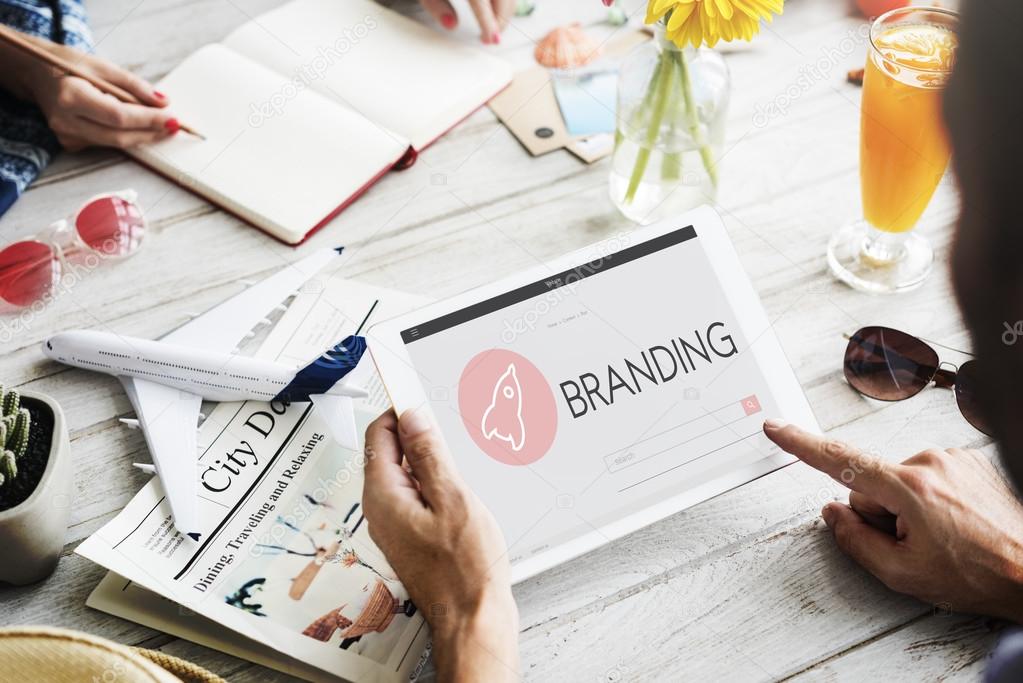 Woman holding digital tablet, Branding Concept