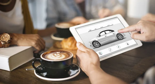 Man in cafe using digital tablet — Stock Photo, Image