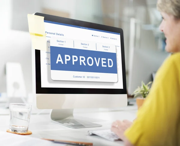 Computer with Approved on monitor — Stock Photo, Image