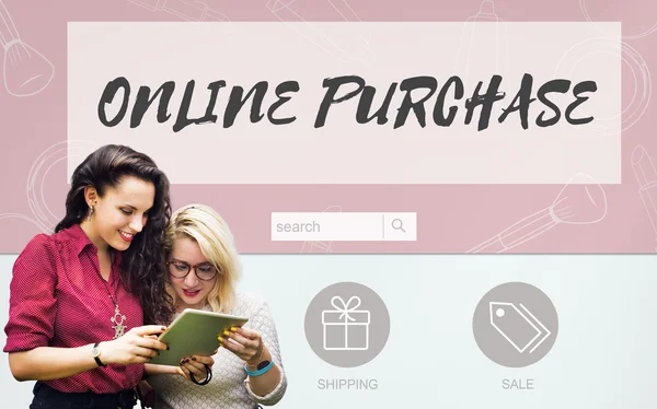 Meninas usind tablet digital — Fotografia de Stock