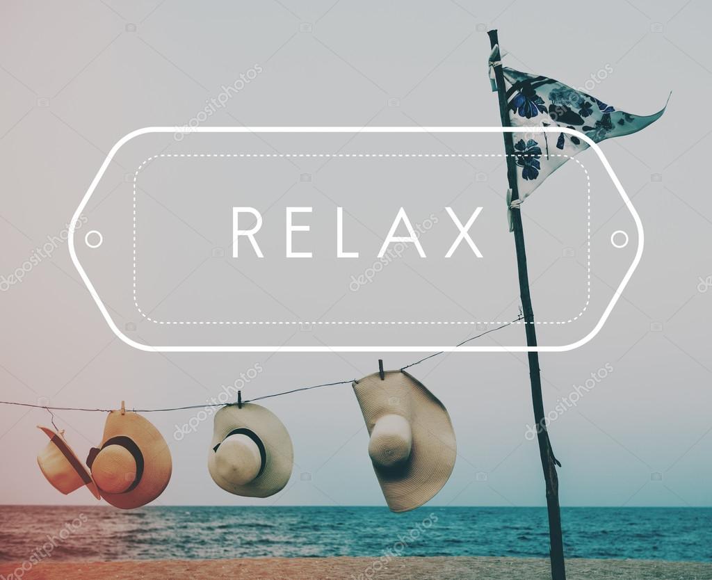 Summer hats on beach, Concept Relax
