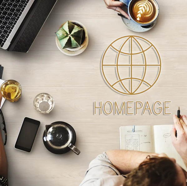 Table with poster with Homepage concept — Stock Photo, Image