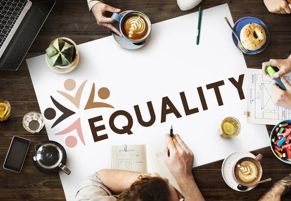 Table with poster with Equality concept — Stock Photo, Image