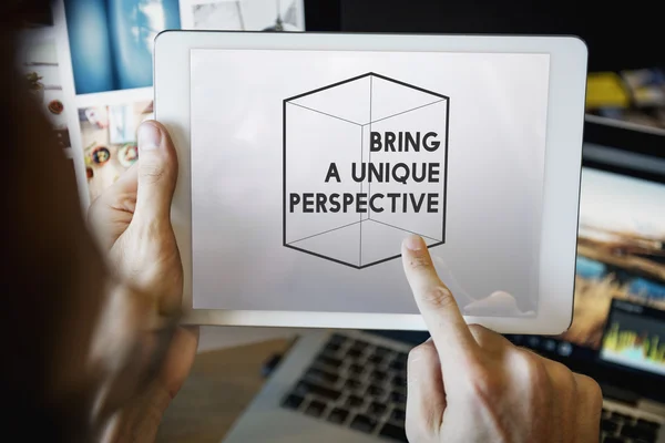 Man touching digital tablet — Stock Photo, Image