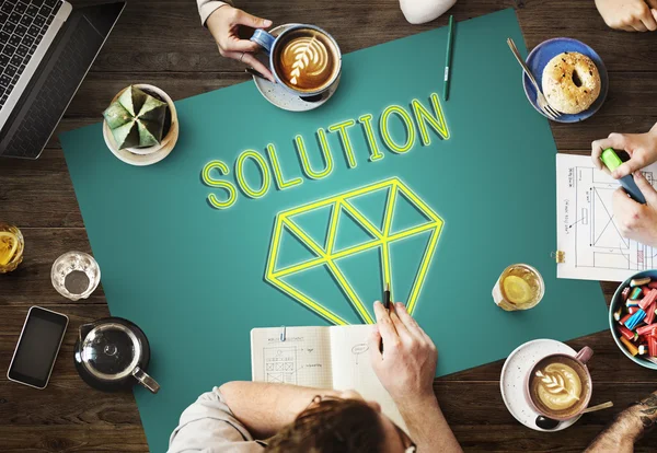 Tavolo con poster con concetto di Soluzione — Foto Stock