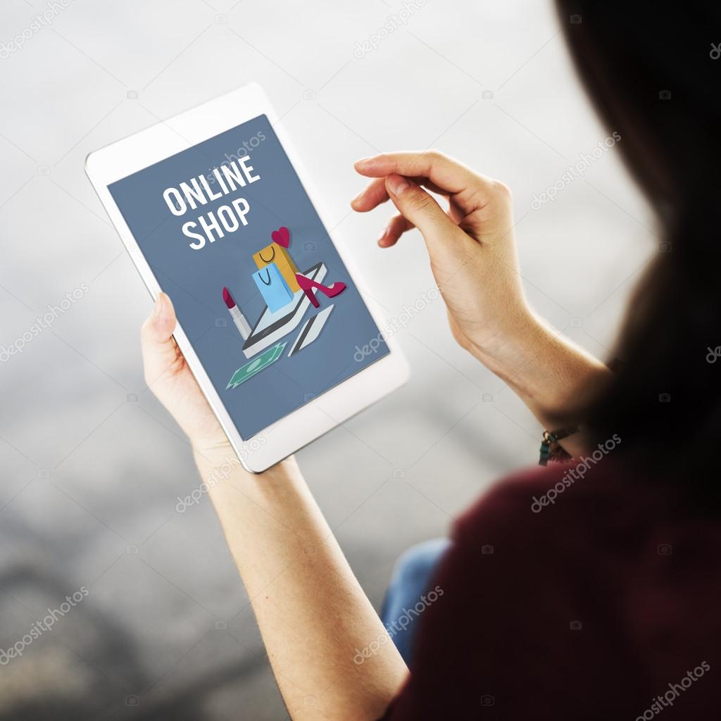 woman browsing digital tablet