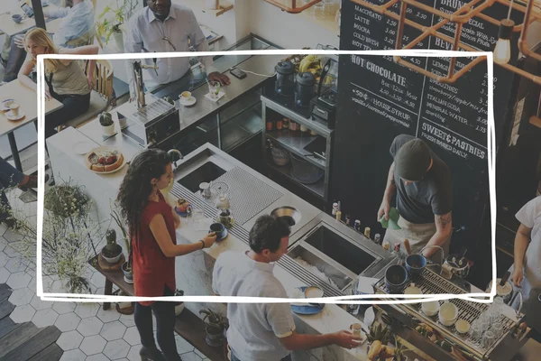 Personas en la cafetería y el marco —  Fotos de Stock