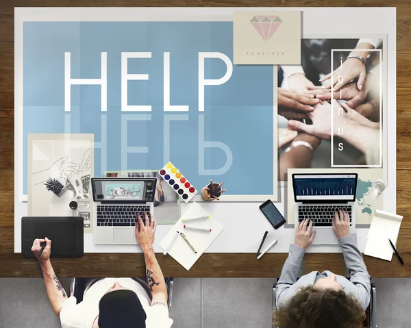 People working with laptops at table — Stock Photo, Image