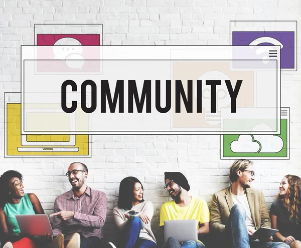 Diversity friends near wall with Community — Stock Photo, Image