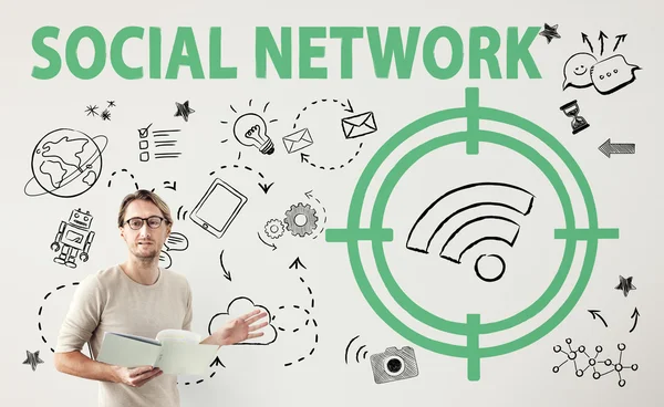 Üzletember dolgozó szociális hálózat — Stock Fotó