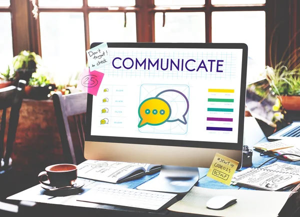 Computer monitor on workplace table — Stock Photo, Image