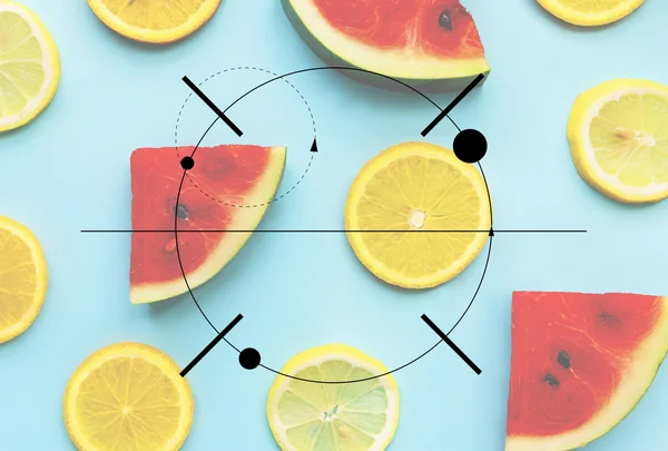 Vattenmelon och citron skivor — Stockfoto