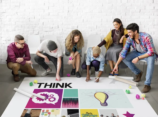 People drawing banner on floor — Stock Photo, Image