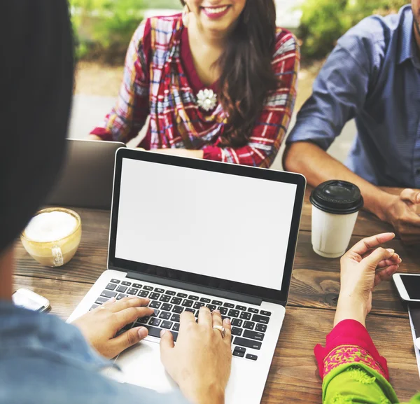 People typing on laptop keyboard — Stock Photo, Image