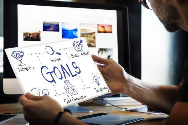 Man designer holding picture — Stock Photo, Image