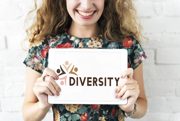 Girl with digital tablet in hands — Stock Photo, Image