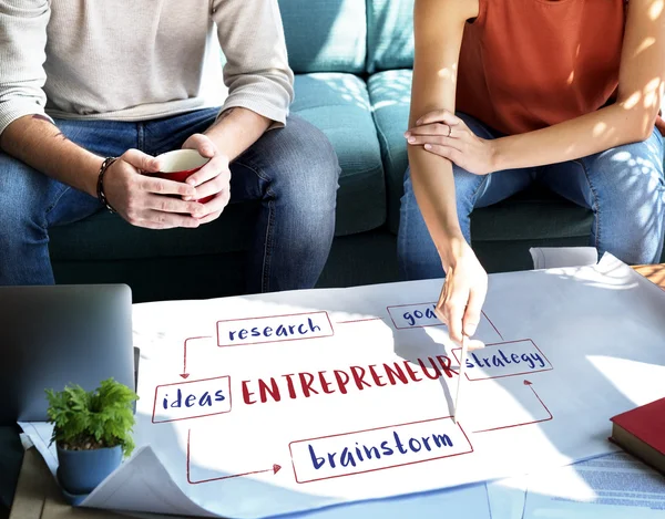 Woman showing on poster with Entrepreneur — Stock Photo, Image