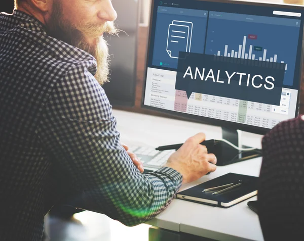 Businessman working on computer with Analytics — Stock Photo, Image