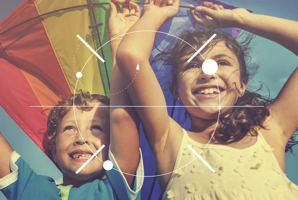 Cheerful Children Playing with Kite — Stock fotografie