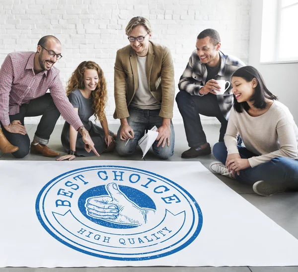 Designers working with poster and Best Choice — Stock Photo, Image