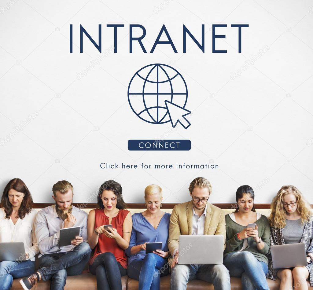 people sit with devices and Intranet