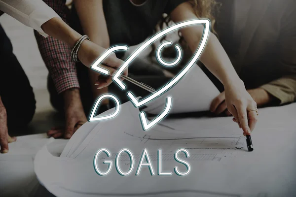 Designers working with poster and Goals — Stock Photo, Image