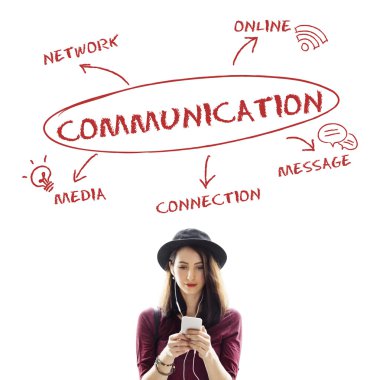 Akıllı telefon tarama şapkalı kadın