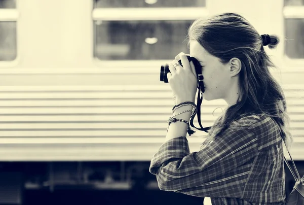 Fotógrafo Menina tiro — Fotografia de Stock