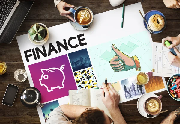 Table with poster with Finance — Stock Photo, Image