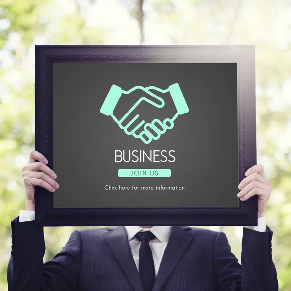 Business man holding advertisement board — стоковое фото