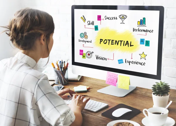 Girl looking on computer screen — Stock Photo, Image