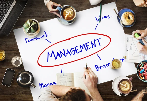 Tabell med affisch med Management — Stockfoto