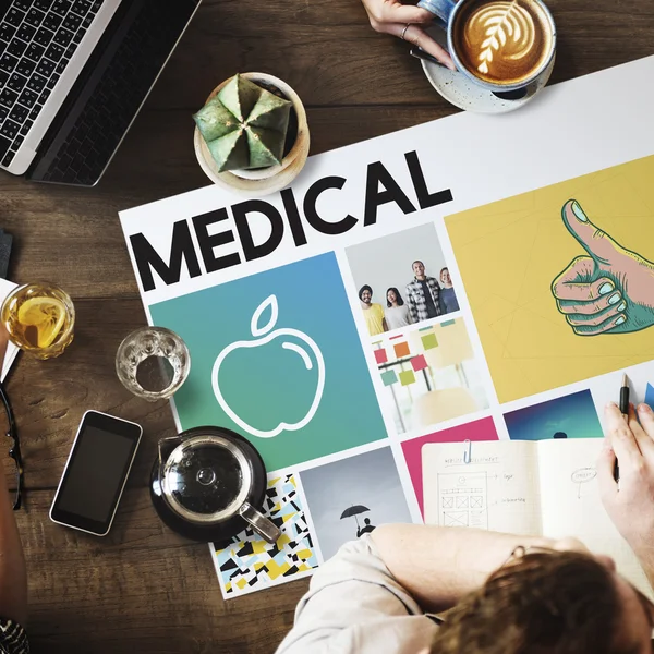 Table with poster with Medical — Stock Photo, Image