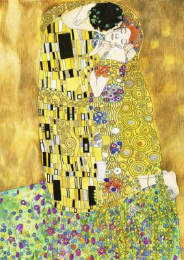 The kiss, painting by Gustav Klimt. Adult coloring page. clipart