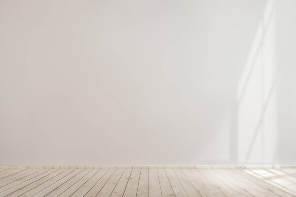 Белый бетонный макет стены с деревянным полом