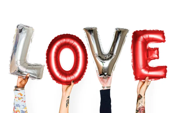 Diverse Hands Holding Love Balloon — Stock fotografie