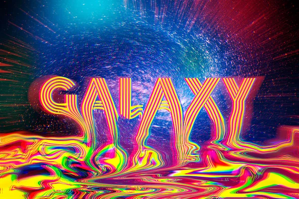 Typographie Galaxie Fusion Jaune Sur Fond Galaxie Étoilé — Photo
