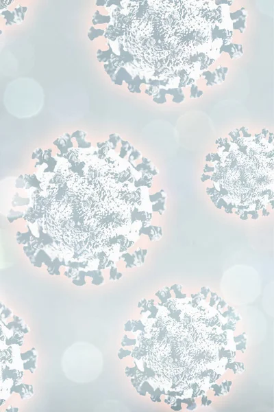 Coronavirus Bajo Microscopio Sobre Fondo Gris Ilustración —  Fotos de Stock