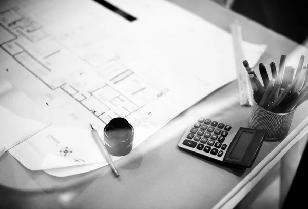 Primer Plano Del Plan Diseño Arquitectura Anteproyecto — Foto de Stock