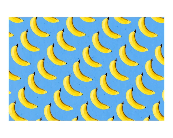 Banana Fresca Natural Desenhada Mão Sobre Fundo Azul — Fotografia de Stock