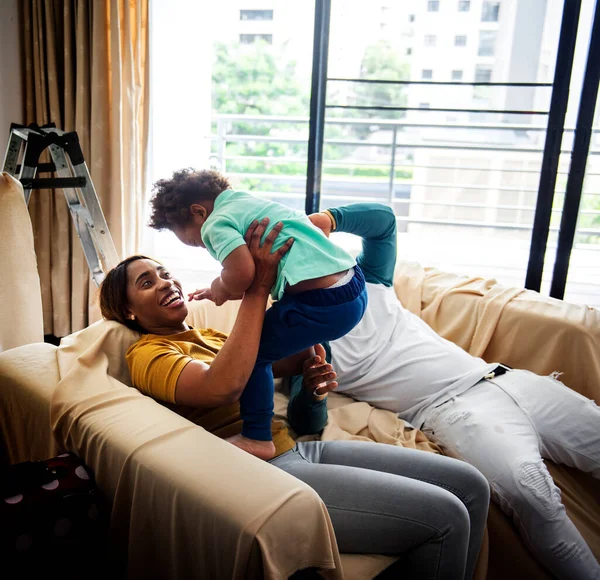 Black family enjoy precious time together happiness