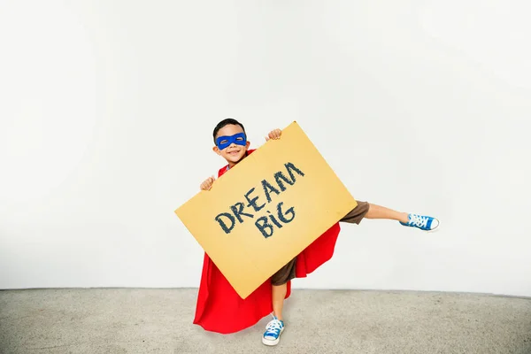 Menino Segurando Asign Com Sonho Grande — Fotografia de Stock