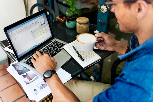 Man Working Coffee Shop Cafe Concept — Stock Photo, Image