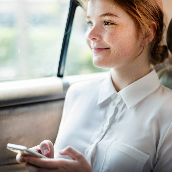 Young Caucasian Woman Using Mobile Phone Stock Image