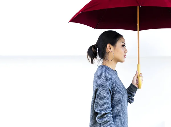 Side View Asian Woman Umbrella — Stock Photo, Image