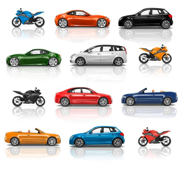 Illustration Collection Cars Motorbikes — Stock Photo, Image